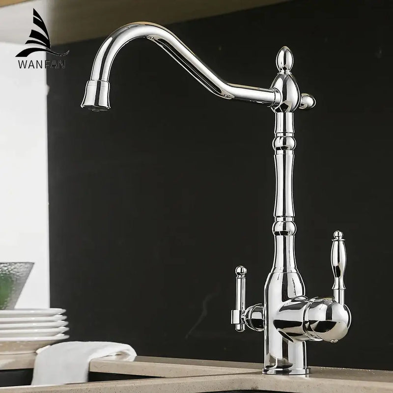 Vintage chrome brass kitchen water filter faucet with high arc spout