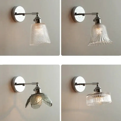 Vintage chrome clear glass wall sconce – bedroom pull chain light