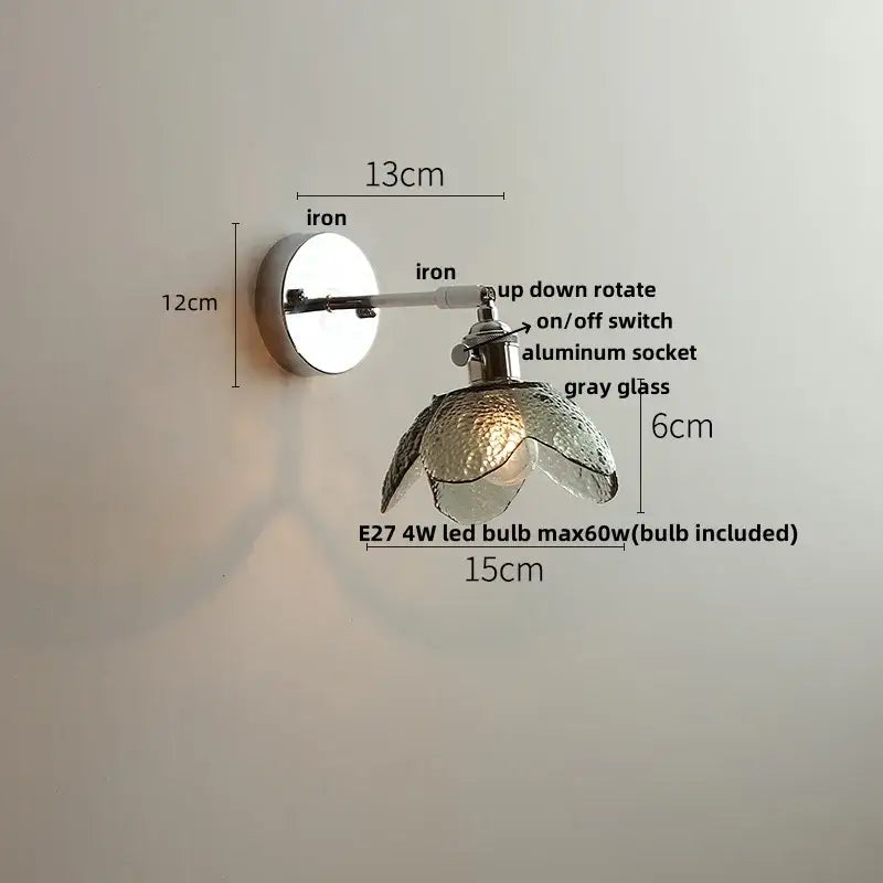 Vintage chrome clear glass wall sconce – bedroom pull chain light