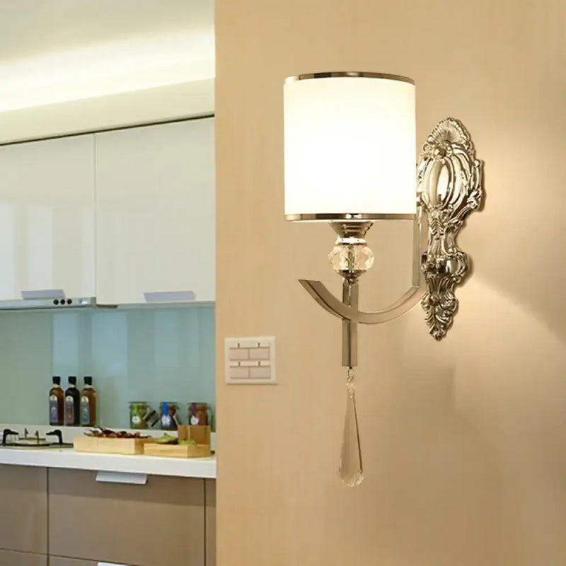 Vintage chrome wall sconce with carved backplate – corridor light