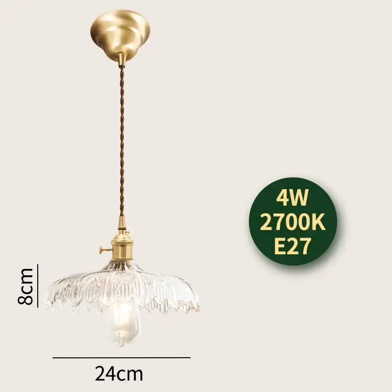 Vintage clear & red glass pendant light kitchen brass fixture