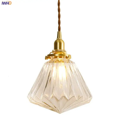 Vintage clear & red glass pendant light kitchen brass fixture