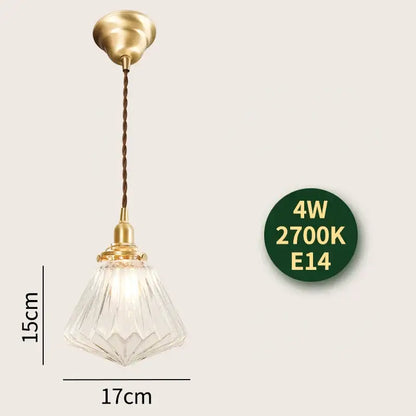 Vintage clear & red glass pendant light kitchen brass fixture