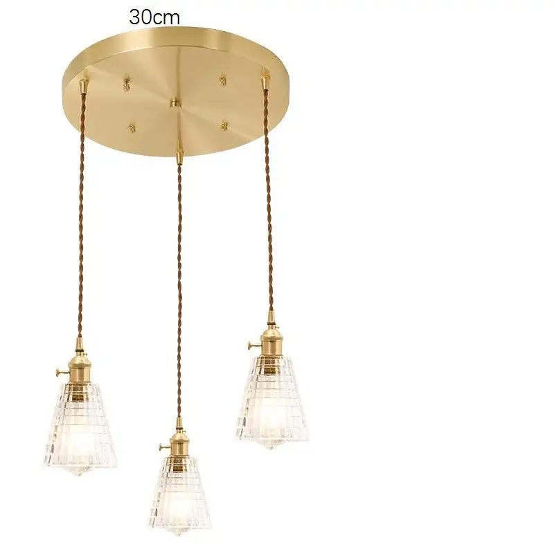 Vintage clear & red glass pendant light kitchen brass fixture