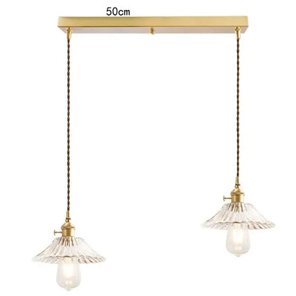 Vintage clear & red glass pendant light kitchen brass fixture