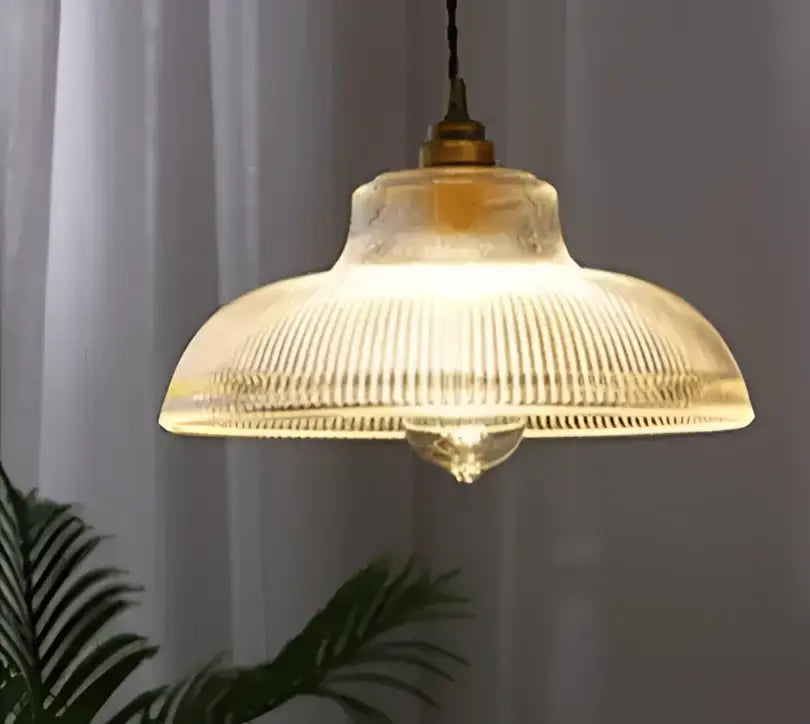 Vintage clear & red glass pendant light kitchen brass fixture