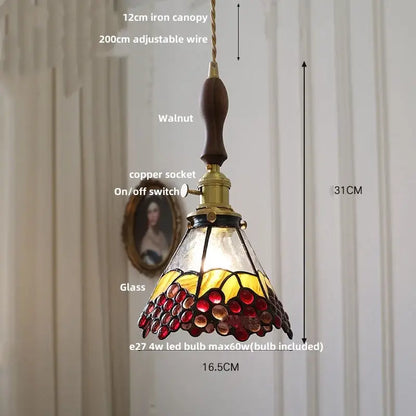 Vintage colorful glass tiffany pendant lamp dining room brass fixture