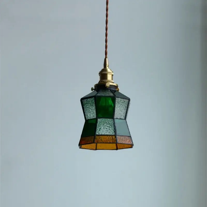 Vintage colorful glass tiffany pendant lamp dining room brass fixture