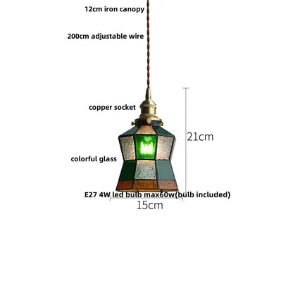 Vintage colorful glass tiffany pendant lamp dining room brass fixture