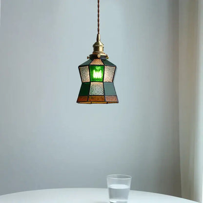 Vintage colorful glass tiffany pendant lamp dining room brass fixture