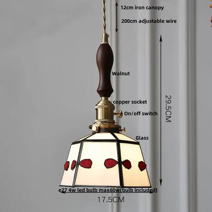 Vintage colorful glass tiffany pendant lamp dining room brass fixture