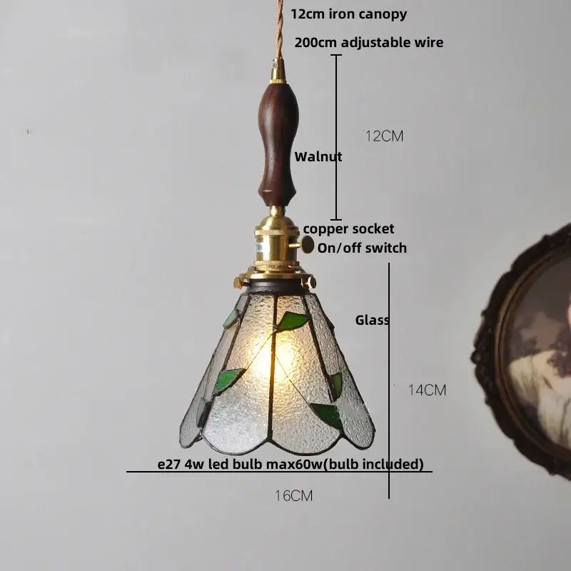 Vintage colorful glass tiffany pendant lamp dining room brass fixture
