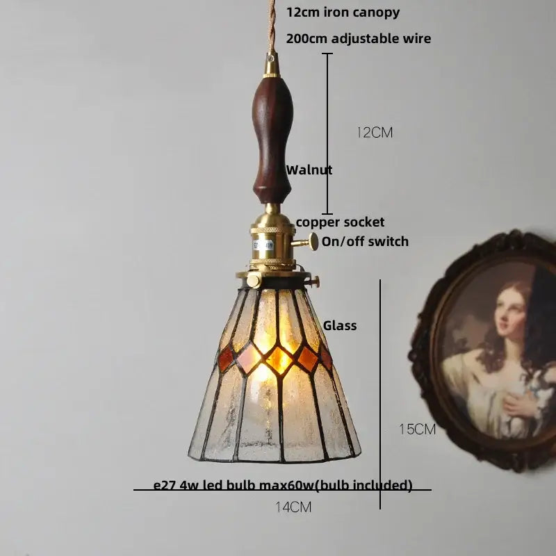 Vintage colorful glass tiffany pendant lamp dining room brass fixture
