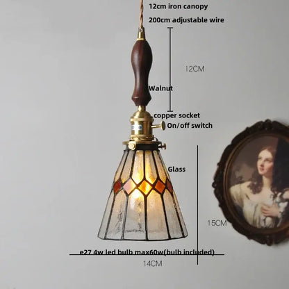 Vintage colorful glass tiffany pendant lamp dining room brass fixture