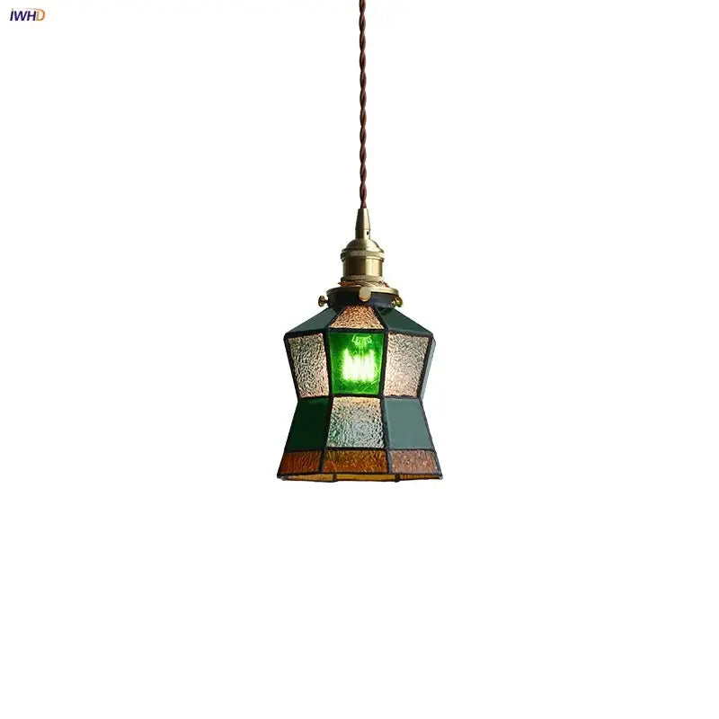 Vintage colorful glass tiffany pendant lamp dining room brass fixture