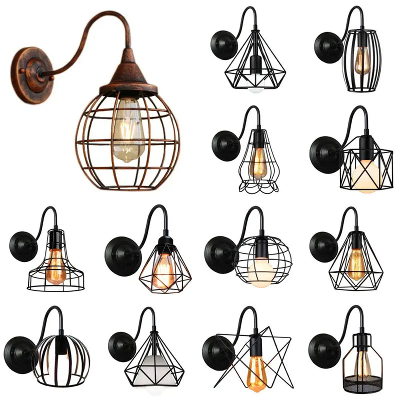 Vintage copper decorbites iron cage wall sconce bedroom light