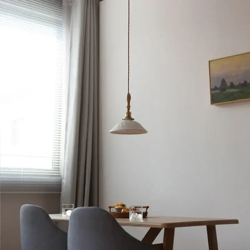 Vintage cream glass and brass adjustable led pendant dining room