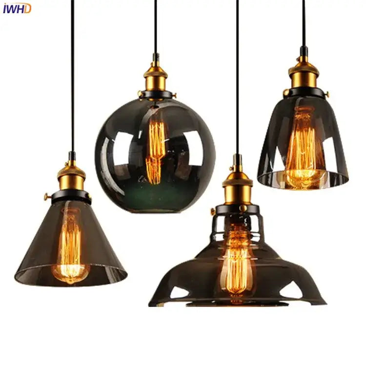 Vintage dark glass pendant lights set of 4 dining room brass accents