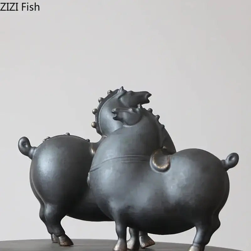 Vintage dark gray horse porcelain statue living room ceramic decor