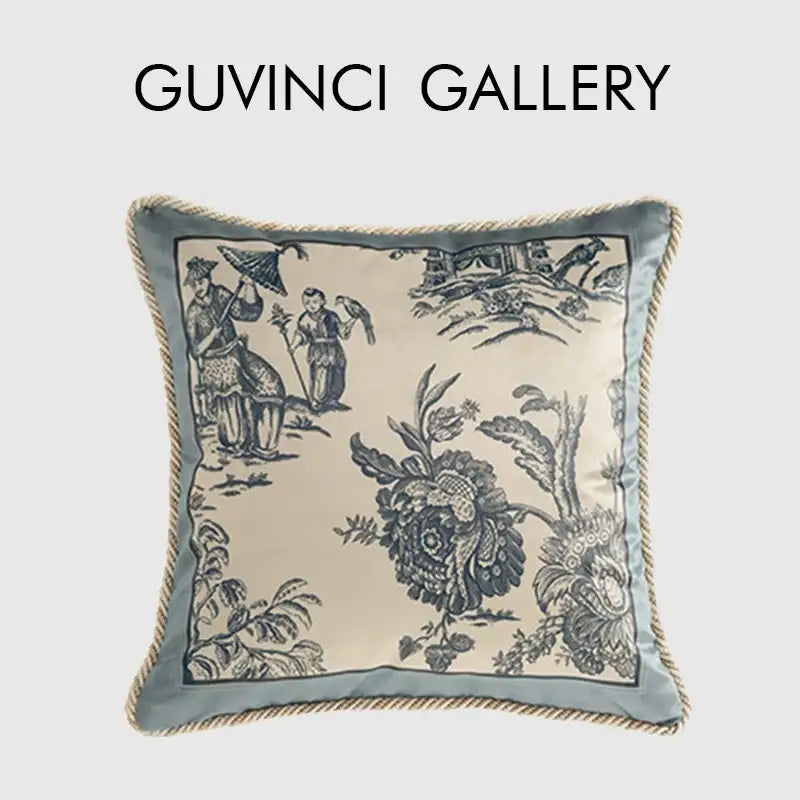 Vintage delft blue toile cushion covers living room rope trim decor
