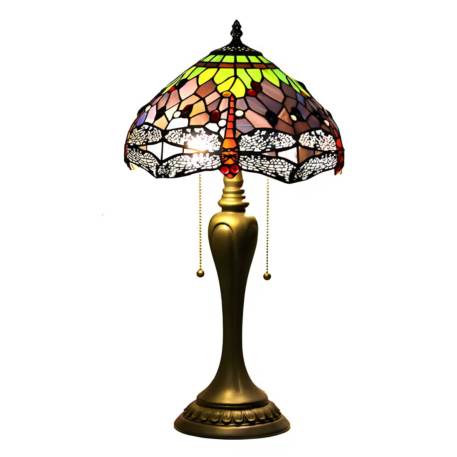 Vintage Tiffany-Style Lamp with Dragonfly Glasswork