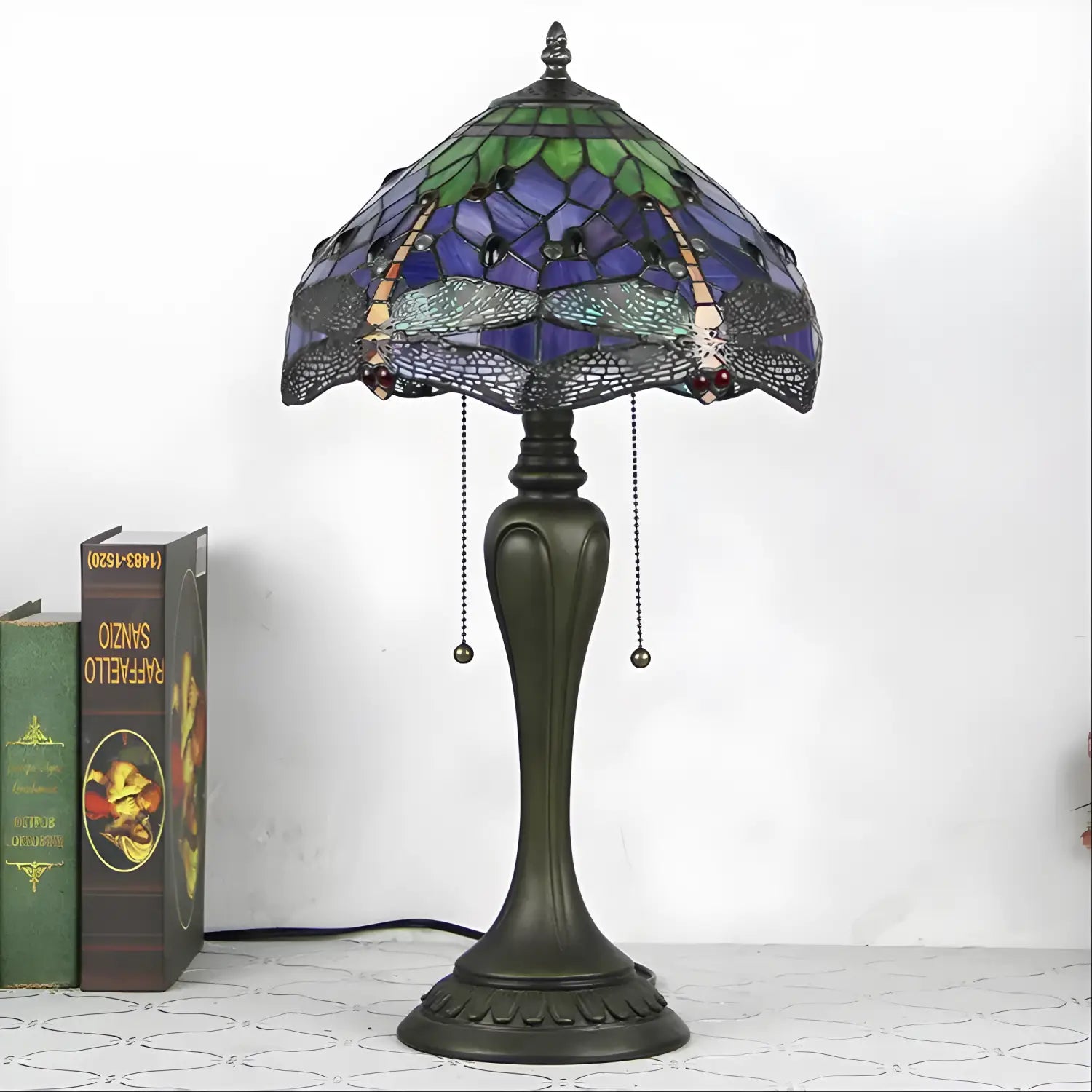 Vintage Tiffany-Style Lamp with Dragonfly Glasswork