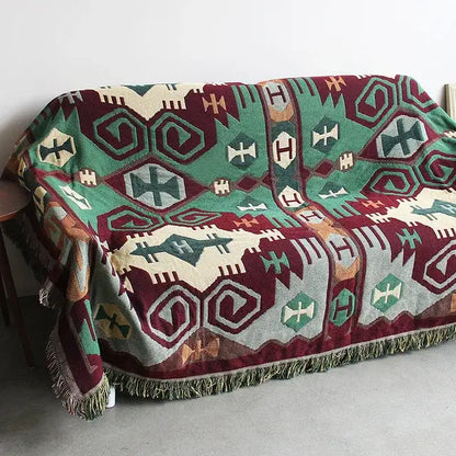 Vintage earth tone world map bohemian cotton plaid sofa blanket living room