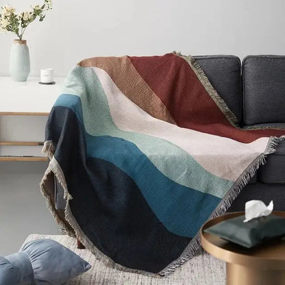 Vintage earth tone world map bohemian cotton plaid sofa blanket living room