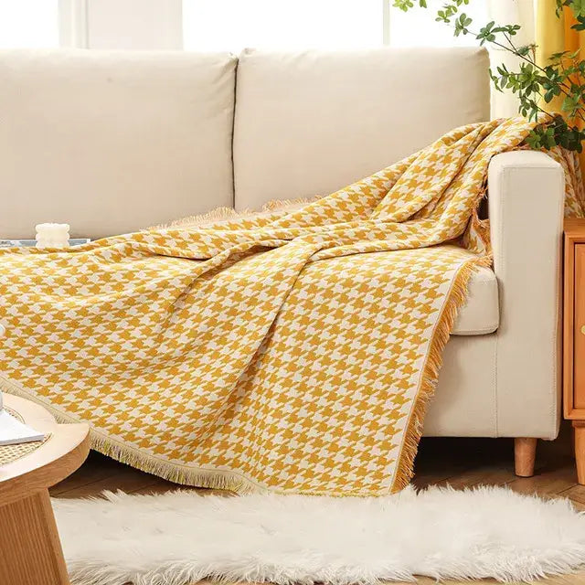 Vintage earth tone world map bohemian cotton plaid sofa blanket living room
