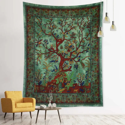 Vintage earthy flying bird tree tapestry bedroom wall hanging