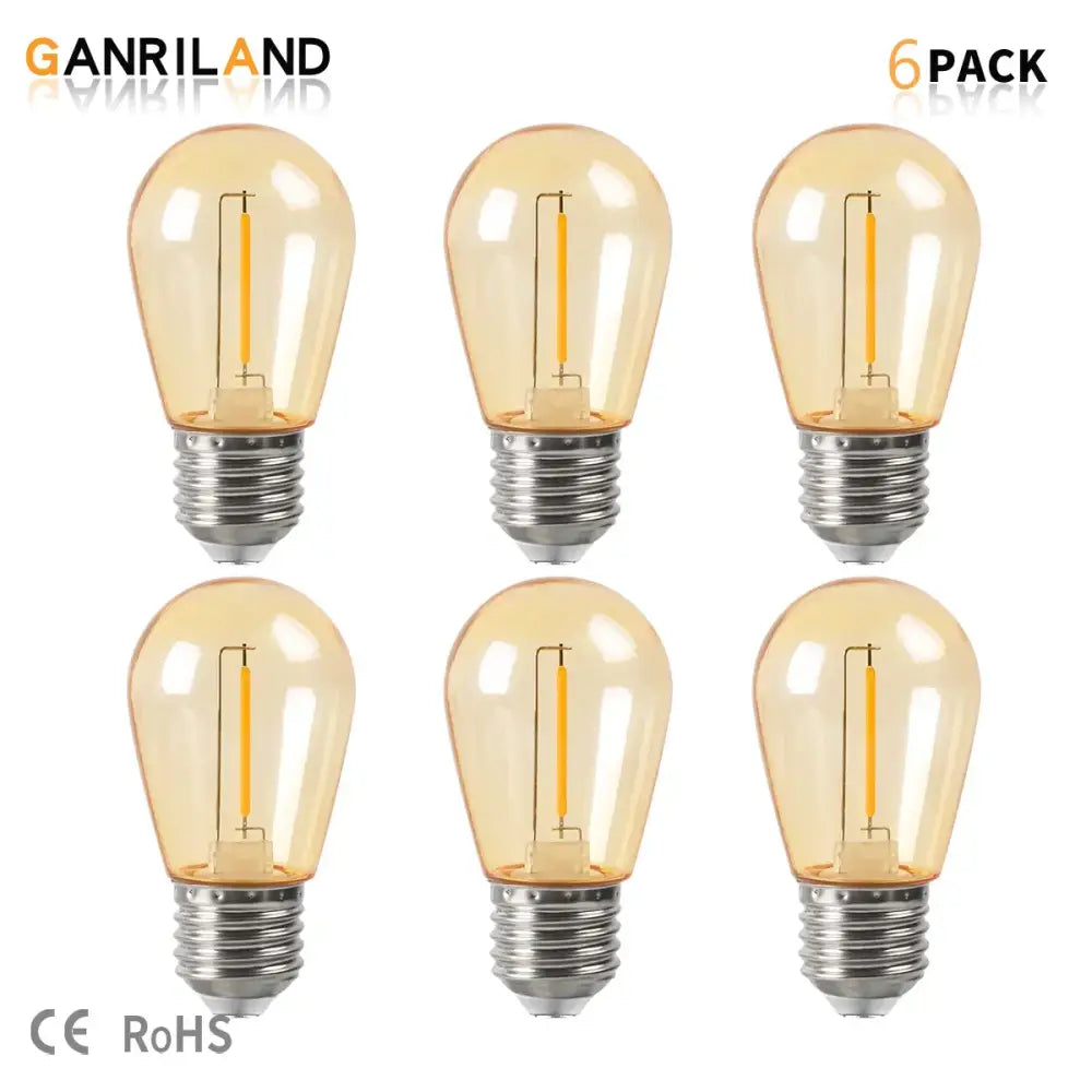 Vintage edison amber plastic bulbs 6-pack patio string light