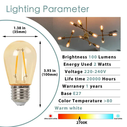 Vintage edison amber plastic bulbs 6-pack patio string light
