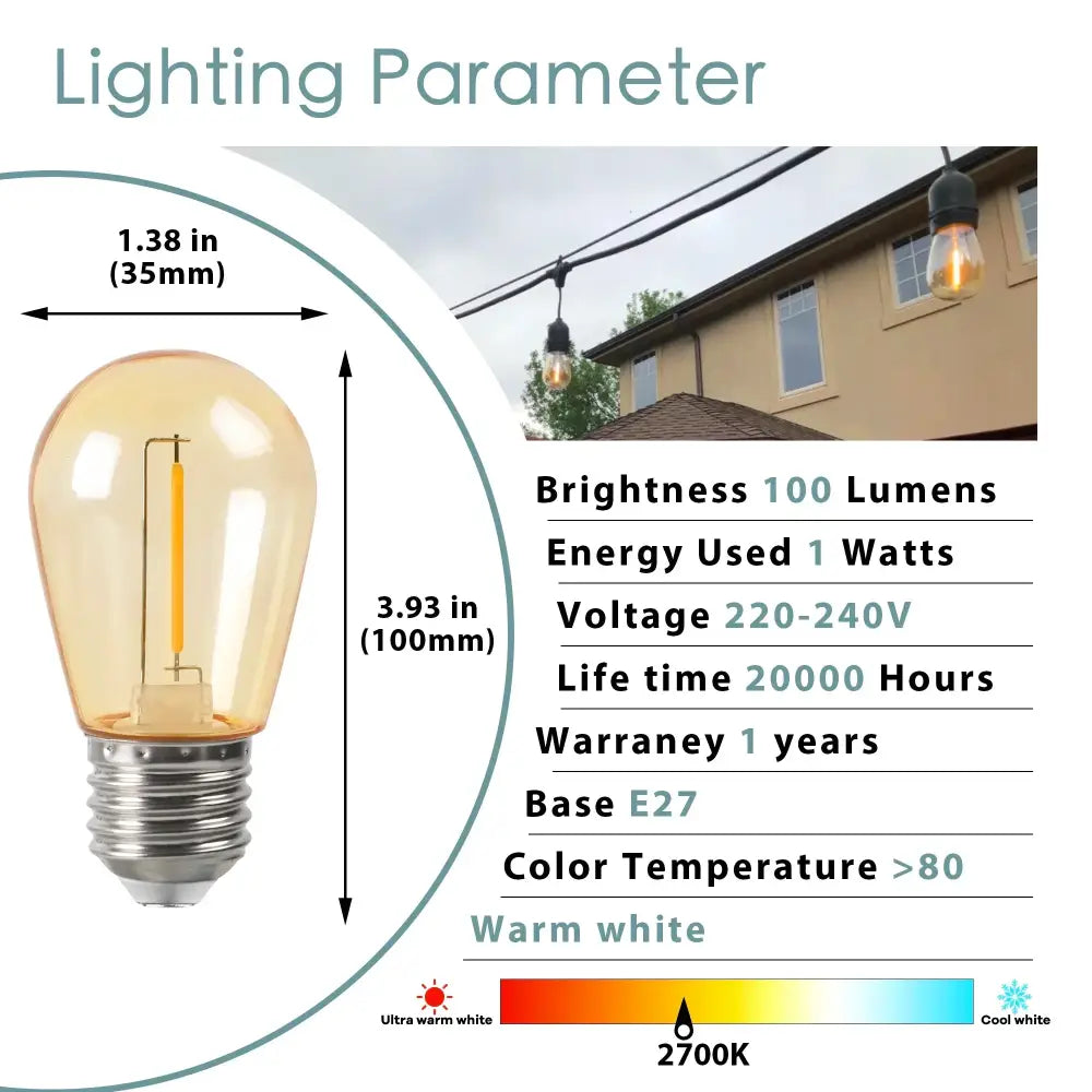 Vintage edison amber plastic bulbs 6-pack patio string light