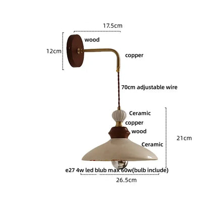 Vintage floral ceramic led wall light bedroom wood pull chain