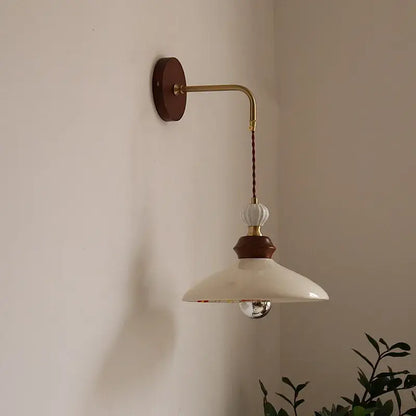 Vintage floral ceramic led wall light bedroom wood pull chain