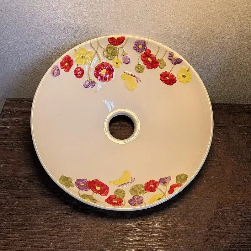 Vintage floral ceramic led wall light bedroom wood pull chain
