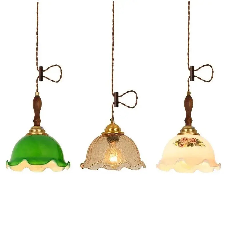 Vintage floral cracked glass pendant light living room set