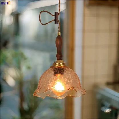 Vintage floral cracked glass pendant light living room set