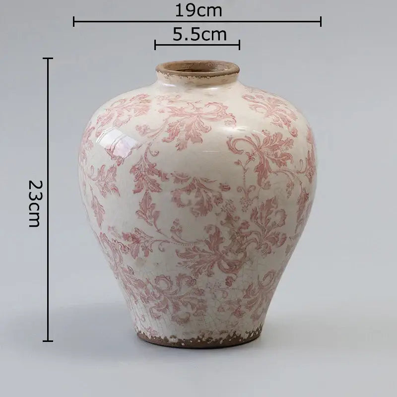 Vintage floral cracked texture blue & white porcelain vase living room