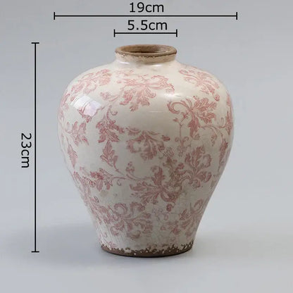 Vintage floral cracked texture blue & white porcelain vase living room