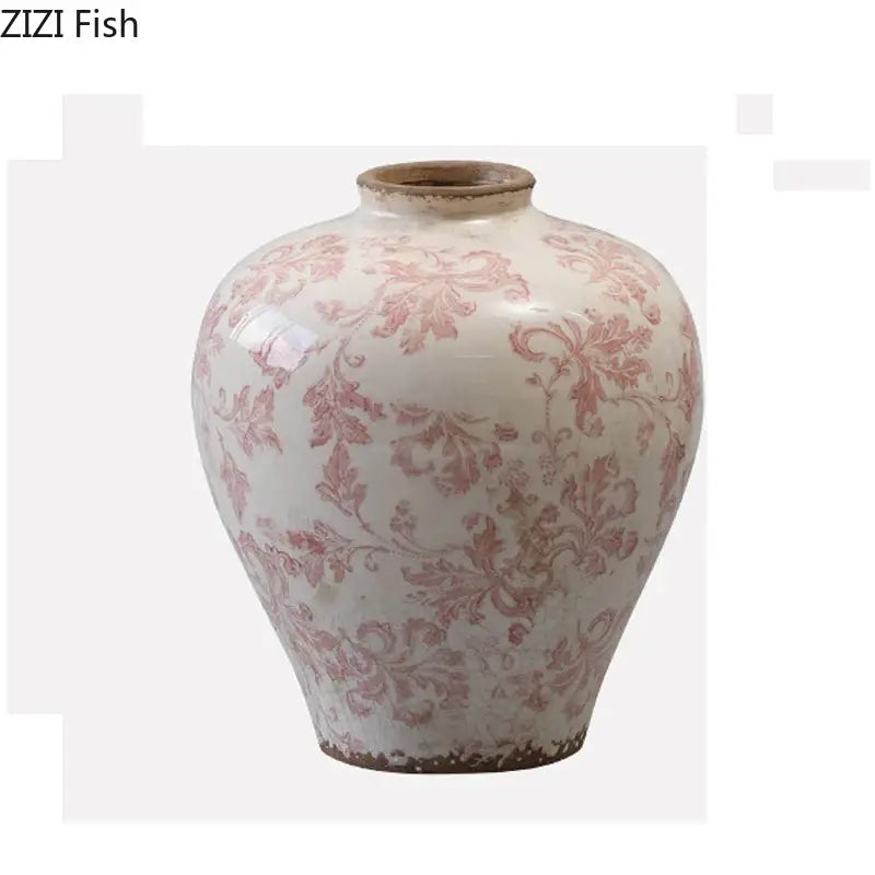Vintage floral cracked texture blue & white porcelain vase living room