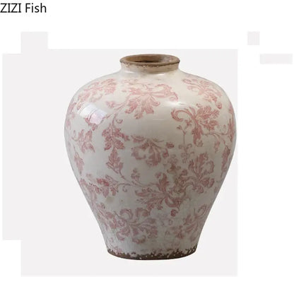 Vintage floral cracked texture blue & white porcelain vase living room