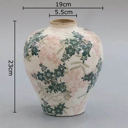 Vintage floral cracked texture blue & white porcelain vase living room