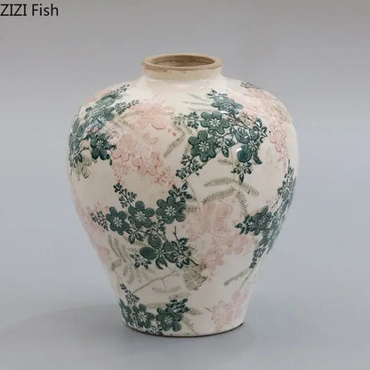 Vintage floral cracked texture blue & white porcelain vase living room