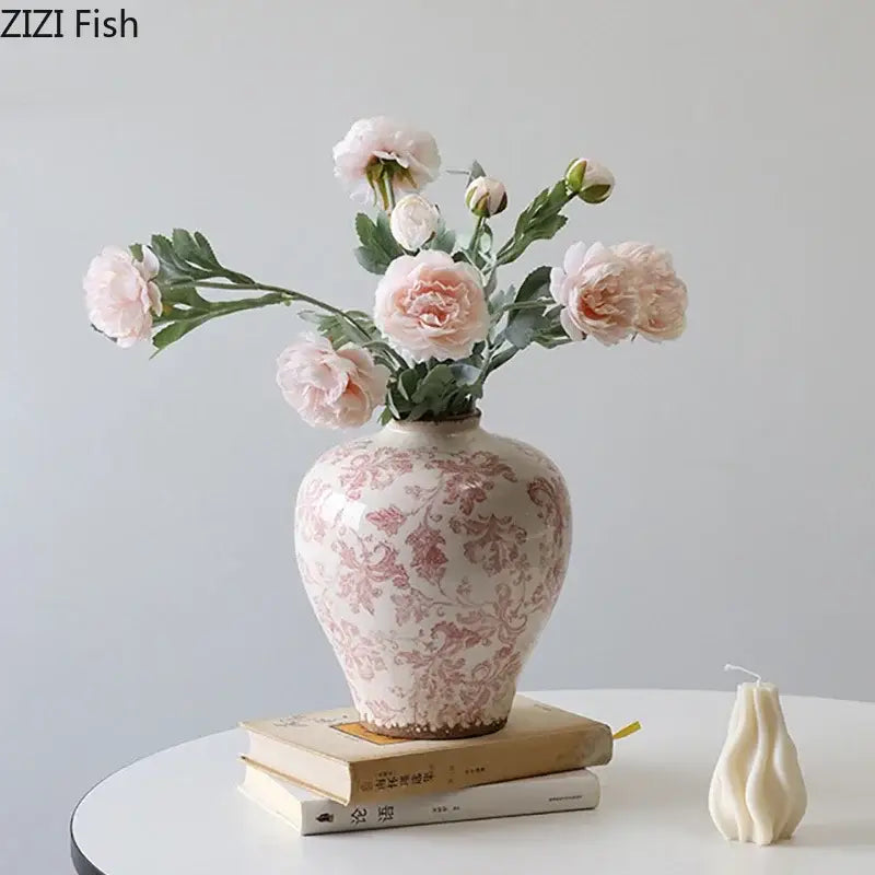 Vintage floral cracked texture blue & white porcelain vase living room