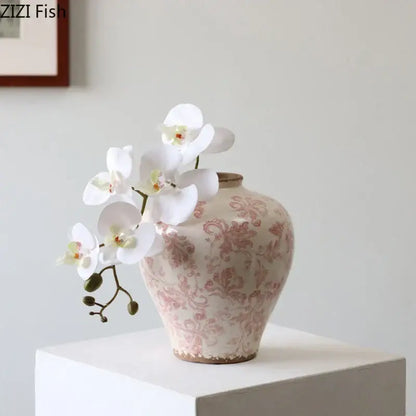 Vintage floral cracked texture blue & white porcelain vase living room