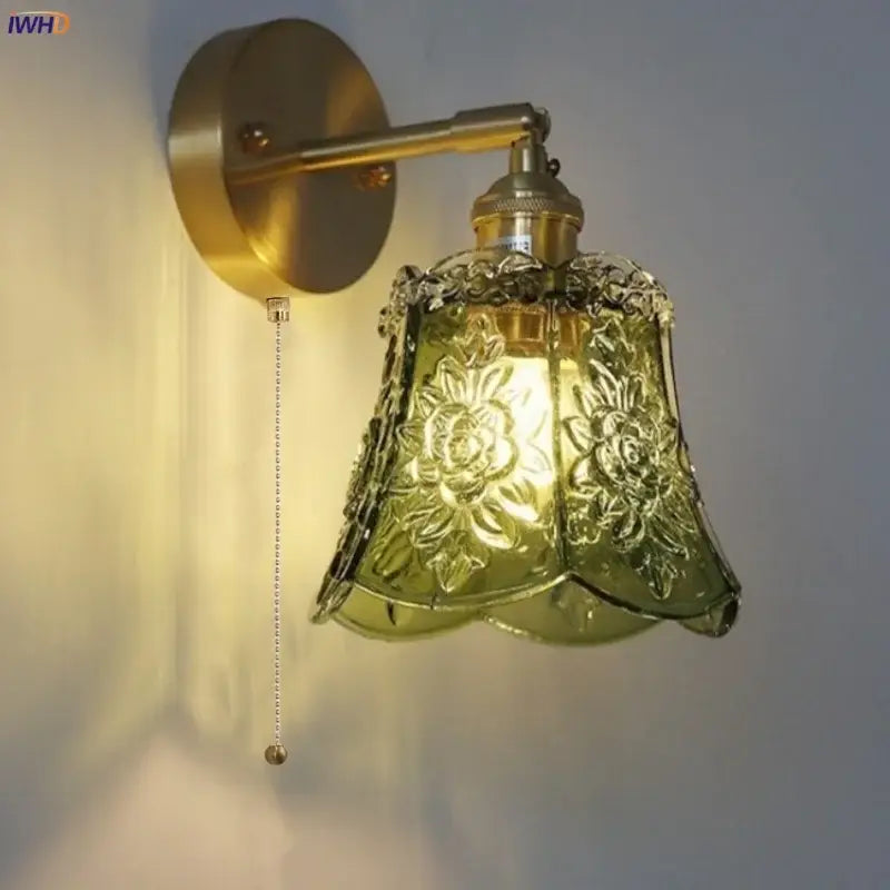 Vintage floral green glass led wall lights bedroom sconces