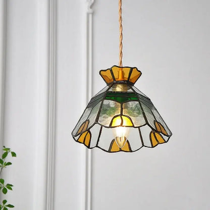 Vintage floral stained glass brass pendant lamp for dining room
