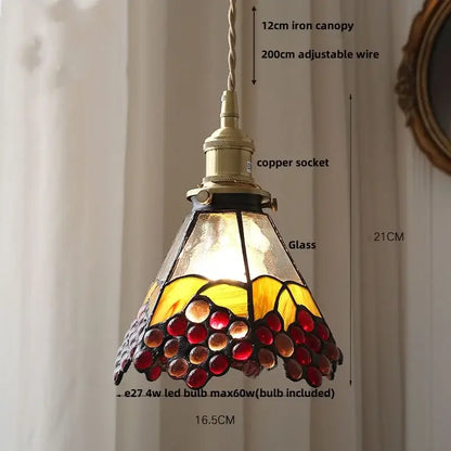 Vintage floral stained glass brass pendant lamp for dining room
