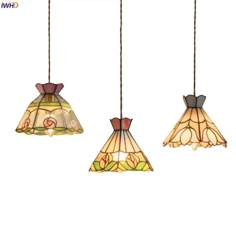 Vintage floral stained glass pendant lights living room